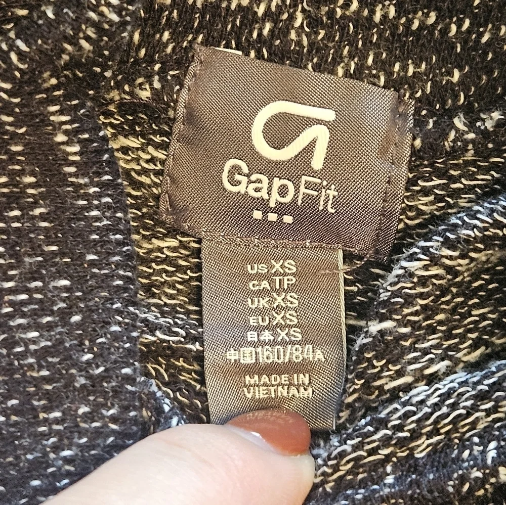 GAP Fit Cotton Blend Black Marled Roll Neck Cropped Sweatshirt Sz XS EUC